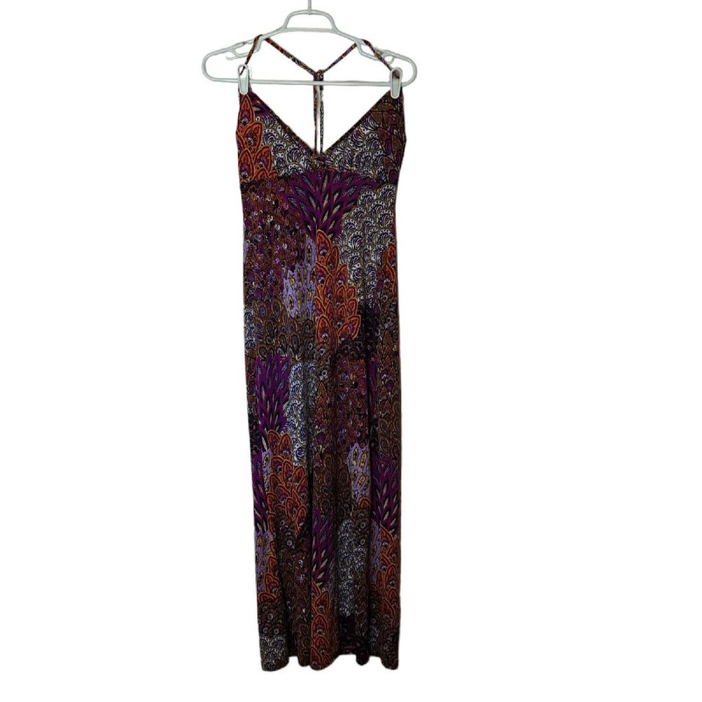 Silvergate Maxi Dress Womens Medium Halter Tie Neck Purple Paisley Peacock READ
